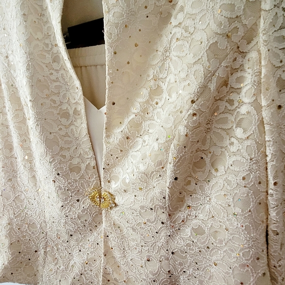 Coldwater Creek Sequined Elegant Cream Lace Jacket and Pants Suit Set 22W Vtg - Picture 7 of 11